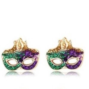 Mardi Gras Purple Gold and Green Mask Earrings - New